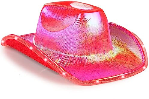 LEEMASING Unisex Cowboyhut mit blinkender LED-Krempe, lustig, leuchtender Hut für Hochzeit, Abschlussball, Geburtstag, Party, Halloween