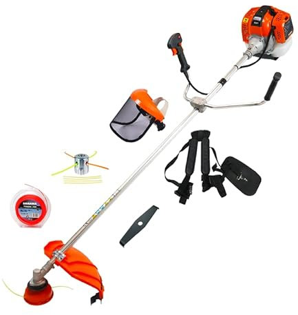 SAKAWA Desbrozadora Gasolina 48cc Barra Fija 28mm + Careta + Cabezal Aluminio + Disco Triturar + Rollo Hilo
