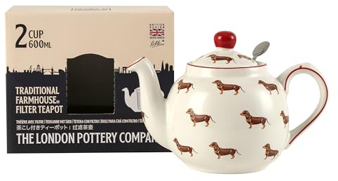 Farmhouse Animal Pattern Teapot for Loose Leaf Tea, White with Animal Illustration (Dog)