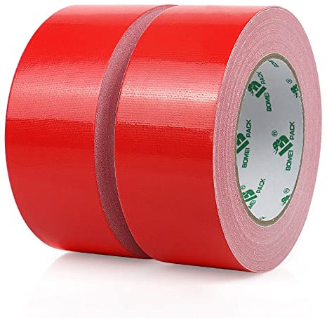 BOMEI PACK Premium Gewebeband 2 Rollen 50mmx30m Rot Panzertape mit exzellenter Klebkraft, UV-beständig, wasserfestes, Gewebeklebeband zur vielseitigen Anwendung