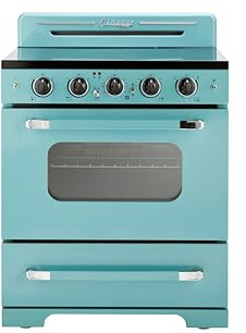 Unique Appliances Classic Retro Radiant Electric Range, Freestanding Electric Range with 5-Element Glass Cooktop, Convection Oven, and Oven Light, 30, Ocean Mist Turquoise