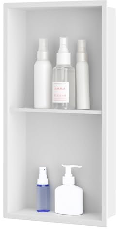 sunrik Nicho de Ducha,Estante de Ducha Empotrado de Acero Inoxidable,Nicho de Pared de Ducha Empotrable en Azulejos，Estantes de Baño Nicho de Doble Capa 60x30x10cm,Blanco Mate