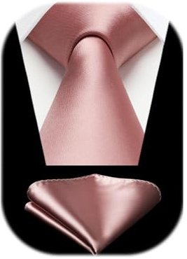 HISDERN Rosa Krawatte und Einstecktuch für Herren im Set, klassische Seidenkrawatte für Hochzeit, Party, Business