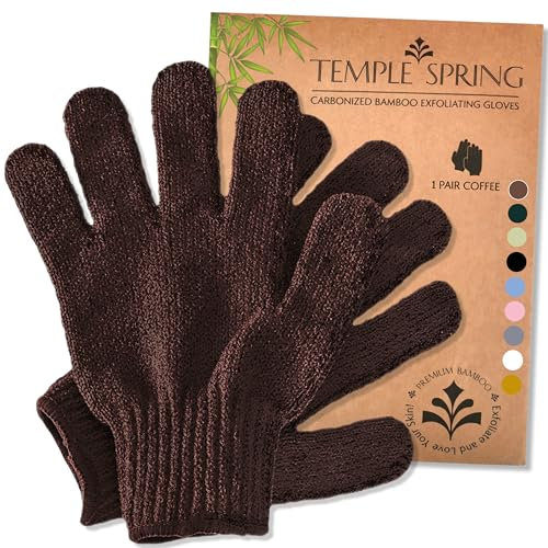 Temple Spring Peelinghandschuh, Peeling Körper Duschschwamm, Waschhandschuh Körper Sauna Zubehör, Peeling Handschuh, Duschhandschuh Badezubehör für Ingrown Hair, Luffa Handschuh – Kaffee