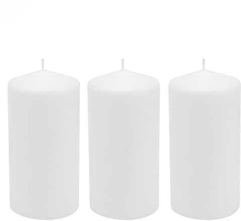 Stonebriar 3 Pack Tall 3 x 6 Inch 65 Hour Long Burning Unscented White Wax Pillar Candles