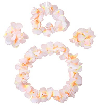 Cabilock 4 Stück Blumenkranz aus Seide Wiederverwendbar Weiß mit Halskette und Armbändern Luau Party Dekoration für Damen und Mädchen