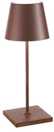 Zafferano, Poldina Pro Mini, Lampada da Tavolo Ricaricabile e Senza Fili con Controllo Touch, Utilizzabile anche come Lampada da Esterni, Dimmer, 2200-3000 K, Altezza 30 cm, Colore Corten