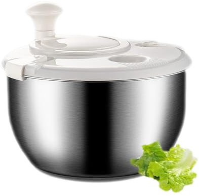 TsoLay Essoreuse À Salade en Acier Inoxydable, Nettoyeur Et Séchoir À Laitue avec Bol De 5,4 Qts, Panier Passoire, Entrée Et Sortie d'eau Intégrées, pour Sécher Les Légumes À Feuilles