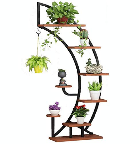 Supporto per piante in metallo e legno a 5 livelli, Alzata Portafiori per interni ed esterni, per terrazzo, giardino, balcone, soggiorno, nero