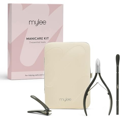 Mylee Manicare Kit – Three Professional, Sleek, Matte Black, Stainless Steel, Salon-Quality Nail Tools In One Stylish Case – Includes Cuticle Nippers, Small Nail Clipper & Dual-Ended Cuticle Pusher