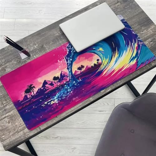 Mauspad XXL Mauspad Gaming 700x300x2mm, Mousepad XL mit Vernähte Kanten, rutschfeste Schreibtischunterlage Große für Verbessert Präzision (Lila Wellen)