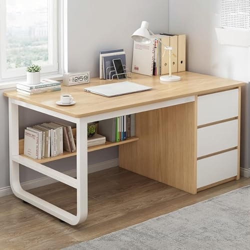 Computer Tisch, Schreibtisch Mit Schubladen, 39,5 Moderner Büroschreibtisch Mit Metallhalterung, Home-Office-Schreibtisch for Schlafzimmer, Arbeitszimmer, Büro