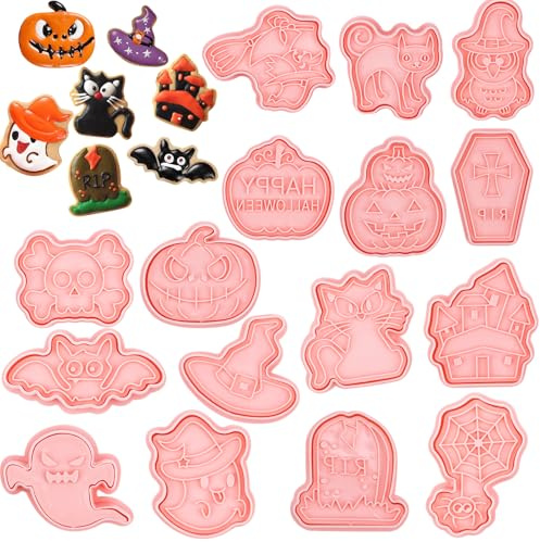 Set di 16 Formine di Plastica per Biscotti di Halloween, Forme 3D per Biscotti