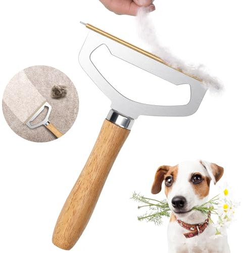 oaknovila Pro – Metal Carpet Brush Pet Hair Remover, 1 Buck Thick Rack Wood Handle Portable Carpet Scraper, Embedded Couch Lint Pilling Dog Cat Fur Remover, Fabric Shaver Depiller for Furniture