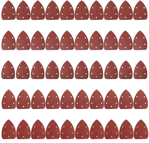 50 Pcs Mouse Detail Sander Sheets, Black and Decker Mouse Sandpaper, 5 Holes Hook and Loop Sander Pad, 60/80/120/180/240 Grits Compatiable with Black and Decker Detail Hand Sander(14cm x 9cm)