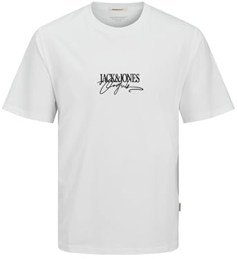 Jack & Jones Joralmeria Branding Tee SS Crew Neck T-Shirt pour Homme, Blanc éclatant., L