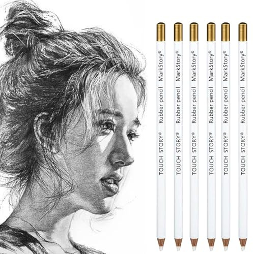 6 Pcs Wooden Sketch Eraser Pencil Set for Artists - Highlight & Revise Erasing
