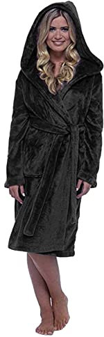 Fleece-Bademantel für Damen, leichter Bademantel für Damen, Kapuzenmantel, Fleece-Bademantel mit Taschen und Gürtel, bequem, Loungewear, mer Winter-Bademantel, einfarbig, Flanell-Pyjama,
