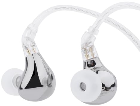 Linsoul BLON BL03 II In Ear Monitor, IEM con Driver Dinamico a Doppia Camera da 10 mm, Cuffie HiFi con Cavo Staccabile a 2 Pin per Musicisti Audiofili (3.5 mm Senza Microfono, Argento)