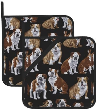 SHuWeiD Englische Bulldoggen Druck Topflappen für Küche, isolierte Topfmatte zum Entfernen des Deckels, hitzebeständig