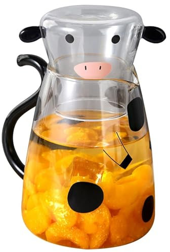 Cow Glass Water Pitcher, Water Carafe Set with Cup, Cute Cow Design, 1 for Milk, Tea, Midnight Drinks, Includes Mug and, with Bedside for Drink, Kettle, Themed with, for Adorable