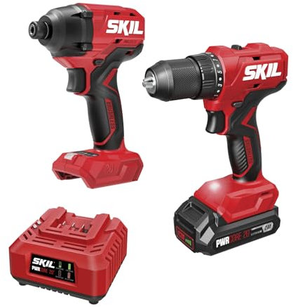 SKIL PWRCORE 20V Brushless 2-Tool Drill Driver and Impact Driver Combo Kit Including 2.0Ah Battery and Charger- CB8002B-10