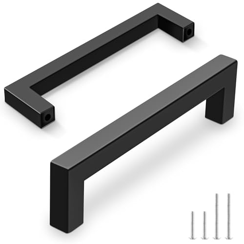 Vortix 10 Tiradores Cocina Modernos de Acero Inoxidable, Tiradores Negros para Baño, Armario y Cajones - Fácil Instalación (96mm)