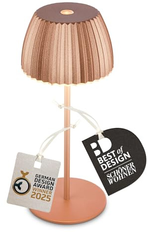 BRILONER - Riffle Mini LED Tischlampe kabellos IP44 mit Lichtkante, Touchdimmer, Akku tauschbar, Nachttischlampe, LED Lampe, Akku Lampe, German Design Award Winner 2025, 8,5 x 20 cm, Kupferfarbig