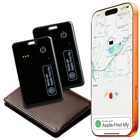 USBERG 2-Pack Wallet Tracker Card for Apple Find My(iOS Only), Rechargeable Thin Finder with Wireless Charging - Portable Item Locator for Keys, Luggage, Passports and Bags