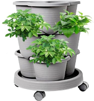 Buerfu Vasi per fragole a 3 livelli, torre per piantare fragole, vaso verticale con ruote rimovibili, torre impilabile per piante da giardino per verdure, fiori