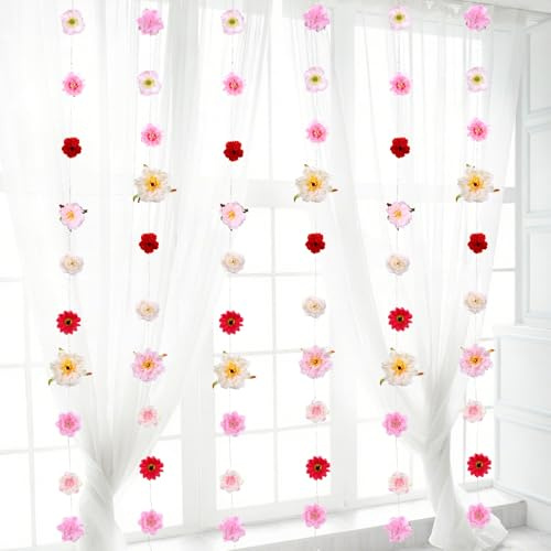 Hanging Flower Garland 6 Pcs Artificial Wildflower Floral Garlands 6ft Fake Vines with Flowers for Backdrop Wall Wedding Decor Birthday Baby Shower Party Spring Summer Decorations (Pink, 6 ft)