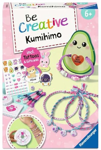 Ravensburger BeCreative Kumihimo & Tattoos Kawaii - Bastelset ab 6 Jahre | Freundschaftsbändchen flechten, Geschenk für Mädchen und Jungen