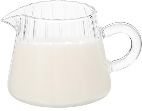 JECOMPRIS Glass Milk Frothing Pitcher Small Creamer Jug with Ergonomic Handle Borosilicate Milk Jug for Coffee Tea and Daily Use 3.94X2.76X2.36In