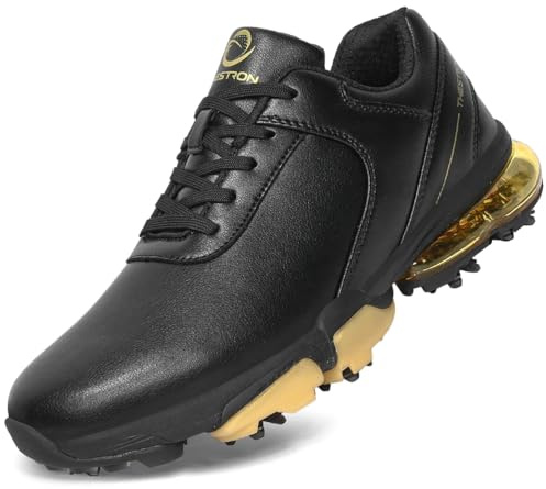 SDEQA Scarpe da Golf da Uomo in Pelle, Impermeabili, Casual, con Tacchetti, Antiscivolo, da Ginnastica per Esterni,A,46 EU