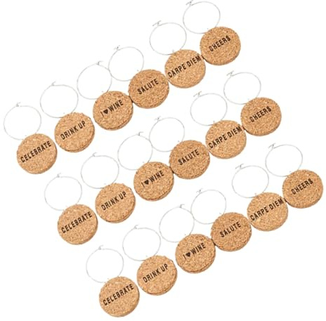 TOPPERFUN 18pezzi Calice per Vino Ciondoli Decorativi in Sughero Segnavino Riutilizzabile per Feste e Banchetti Piccoli Accessori per Riconoscere Bicchieri da Vino