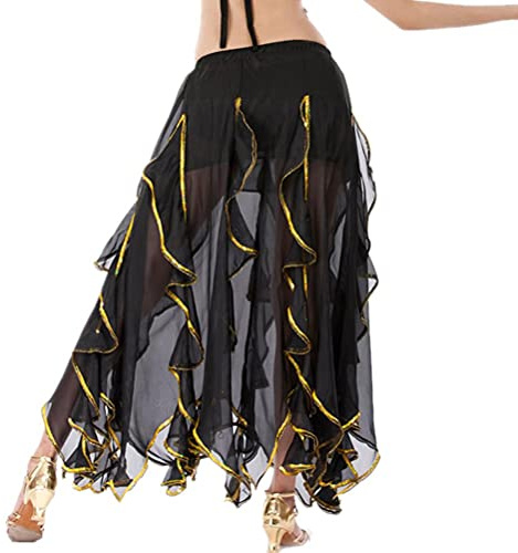 Annadue Phnom Penh Chiffong Svampkjol Snygg Indisk Dansare Lång Kjol för dans Sport Elastisk Midja Magdans Kostymkjol för Kvinnor (Annaduegon8pg94te-10271252)