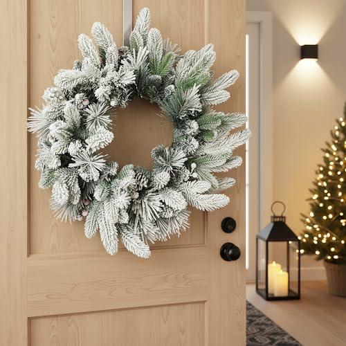 Künstlicher Weihnachtskranz 50 cm verschneit Kunstschnee Tannenzweige mit roten Ilex-Beeren & Tannenzapfen Deko-Kranz Spritzguss Mix