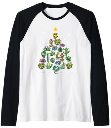 Arbre de Noël Amusant et Succulent Cactus Jardinier Vacances de Noël Manche Raglan