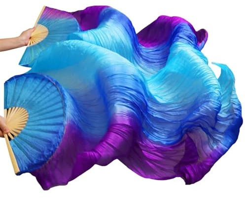 GHHZML Bauchtanz FäCher Handmade Women Silk Belly Dance Fan Real Veils 1 Pair für Bühne(Green,XXL-280cm-1pair(2pcs)
