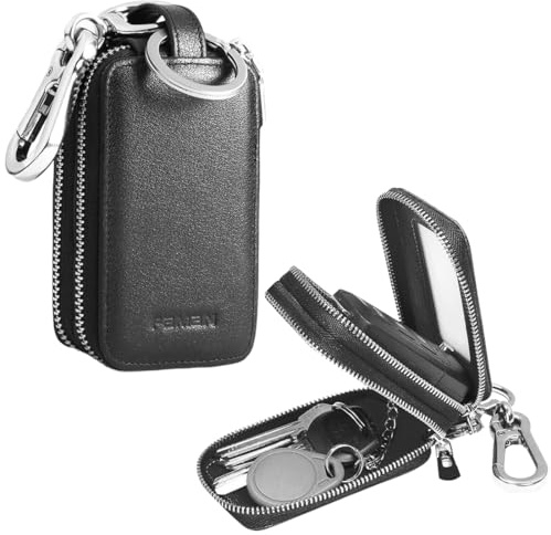 Pochette Porte-Clés, Étui en Cuir pour Clé de Voiture pour Hommes, Porte Clef Voiture, Protection Telecommande, Porte Clef Voiture en PU Cuir Rétro Porte Cle Voiture avec Fermeture éclair
