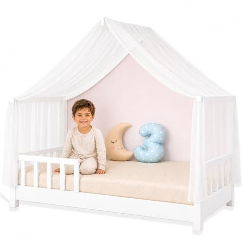 YellowNest Hausbett Himmel aus 100% Polyester – Einzelstück - Atmungsaktiv und trapazierfähig – Betthimmel Baldachin für Kinderbett & Hausbett, Kinderzimmer Deko (Reinweiß, 160 x 400 cm)