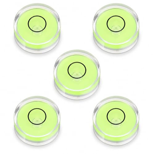 Uadme 5Pcs Mini Round Bullseye Spirit Levels, 15x8mm, Green | For Camera, Tripod, Telescope, Workshop, Turntable, Picture Frames, DIY Projects, Precision Alignment