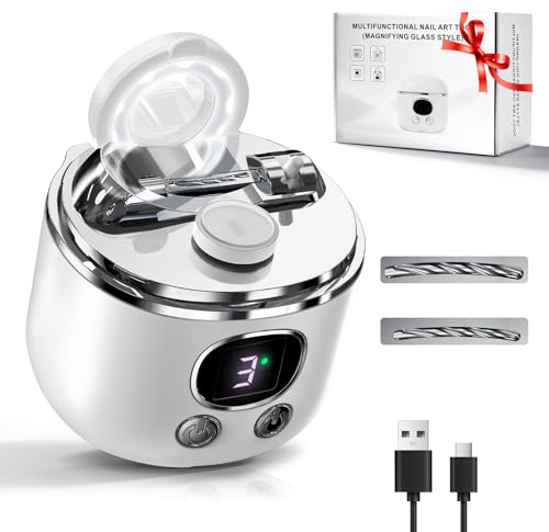 Nagelknipser Elektrisch, 4 in 1 Elektrischer Nagelknipser Mit Led-Licht & Vergrößerungsglas, Doppelklingen für Dünne & Dicke Nägel, 3-Speed, für Senioren/Sehbehinderte-Weiß