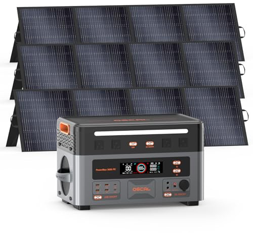 OSCAL 3600W Centrale Elettrica Portatile con Pannello Solare 3x 200W | 2016Wh Batteria LiFePO4 | PowerMax 3600PE Stazione Elettrica | Generatore Solare per Backup Casa, Camper, Emergenze e Campeggio