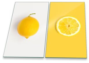 Herdabdeckplatte 2 teilig Ceranfeld Zitrone Gelb 2x30x52 Kochplatten Glas Küche