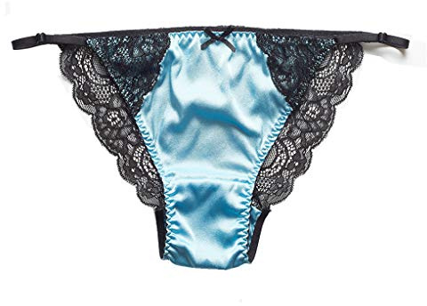 SilRiver Dam sidensatin sexig spets underkläder trosor bikinibyxor tanga hipster, Luftblå, L-XL