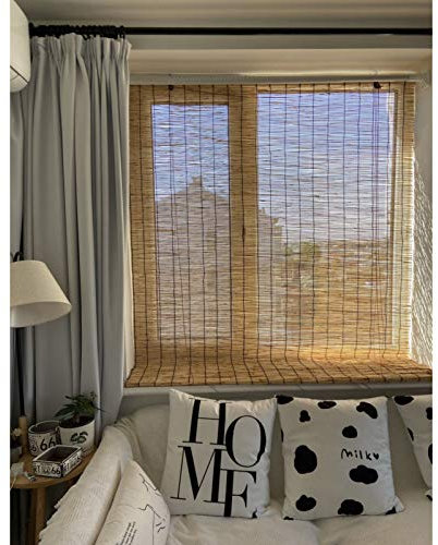 Suwooy Tapparella A Carrucola in Bamboo Naturale,Tende A Pacchetto,Tende A Rullo in bambù per Finestre,Tende da Sole Avvolgibili,Tende Decorative retrò,Usate per Interni,Esterni,70x120cm/28x47in