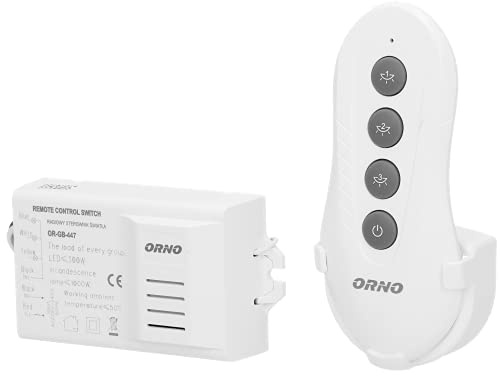 Orno GB-448 Funkschalter 230v mit Fernbedienung Reichweite im offenen Bereich: 30m max. Belastung: 1000W IP20 (mit einer Fernbedienung), Grau