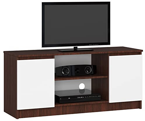 AKORD | Mobile per TV in Legno K 120 | Mobiletto Porta Televisione Soggiorno | un ripiano aperto | 2 Ripiani con Ante a Sinistra e a Destra | 55 x 120 x 40 cm | Peso 30kg | Colore Wenge/Bianco