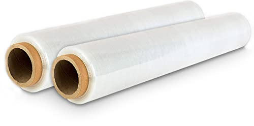 V1 Trade Stretchfilm 2 Rullar – Transparent Emballagefilm 23 Mikroner – Plastfilm 150 m x 50 cm – Flyttfilm Pallfilm Förpackning | Omslagsfolie och förpackningsfolie – 150 m lång och 50 cm bred – som flyttfolie för förpackning och skydd.